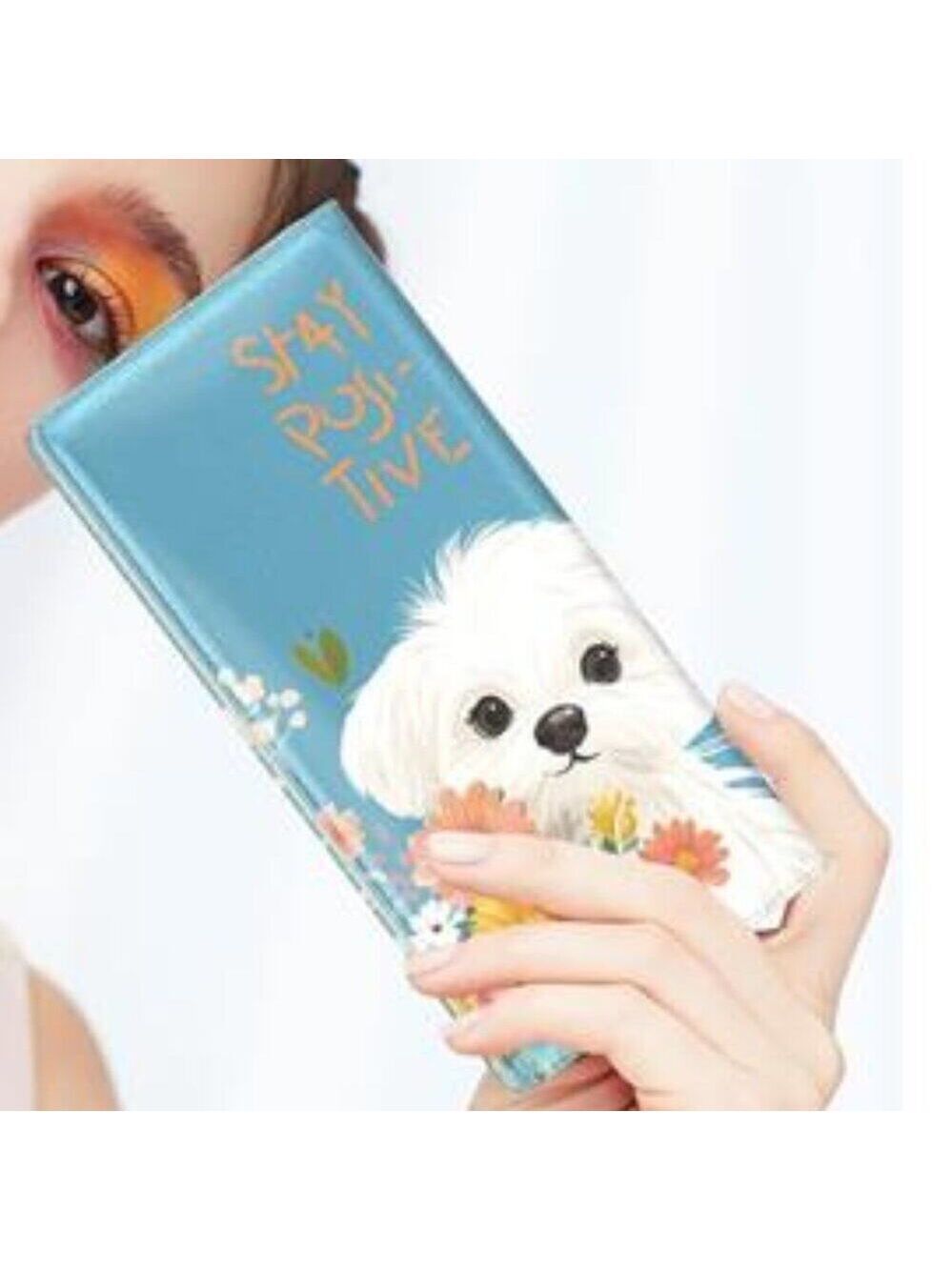 Women's Wallet, RFID Slim Wallets for women's Blue Pretty Dog Desing